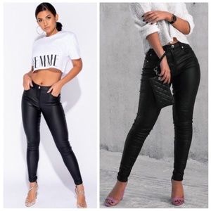 Hot! Black Leather look pants with pockets